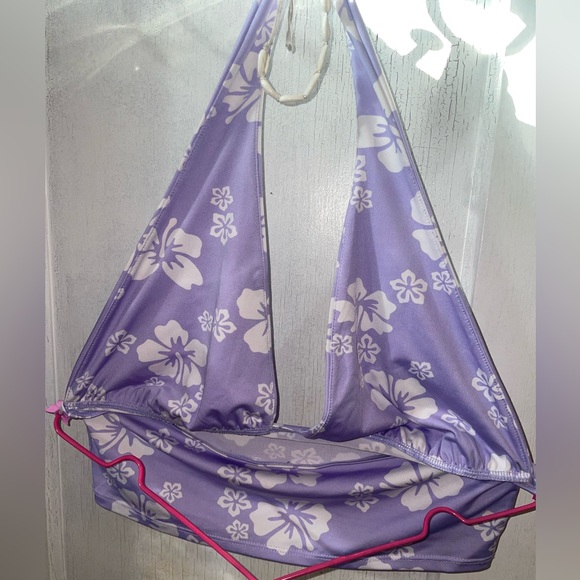 SHEIN L-XL Purple Halter Top Hawaiian Flower - Picture 3 of 7